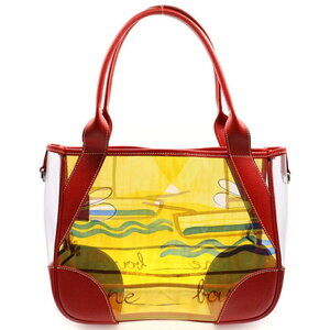 PRADA Vinyl Leather Clear Tote Handbag Multicolor